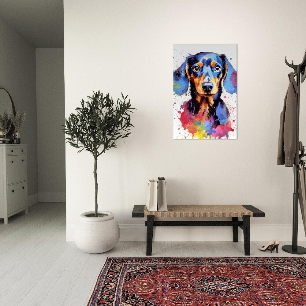 Dachshund Poster with Free Delivery! Colorful Watercolor Nursery Puppy Poster Print Wall Art Gift for Dog Lovers, Doxie Mom, Dad - Posters - Colourful wall art by Canvasity Crafts