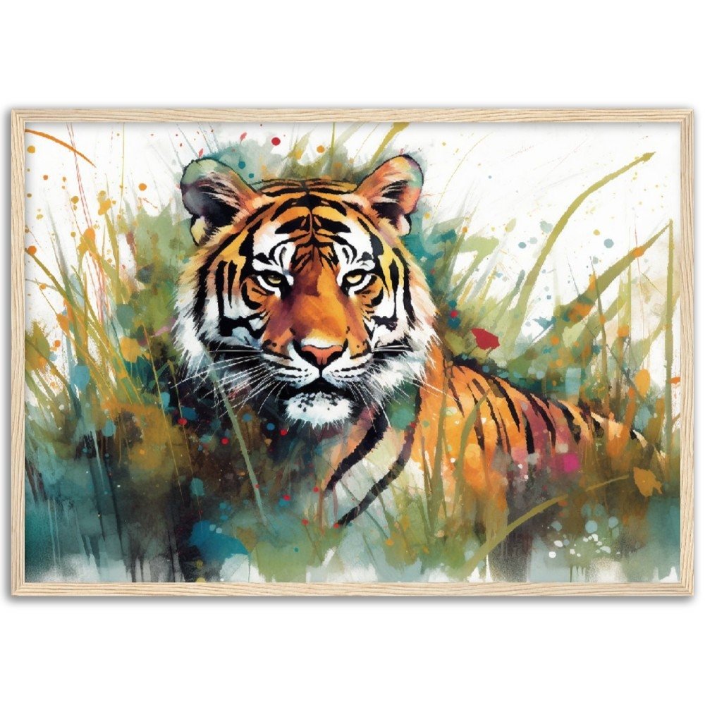 Exotic Tiger Stripe Wall Art | Watercolor Framed Poster | Wildlife Safari Gift for Tiger Lover - Framed Wall Art - Colourful wall art by Canvasity Crafts