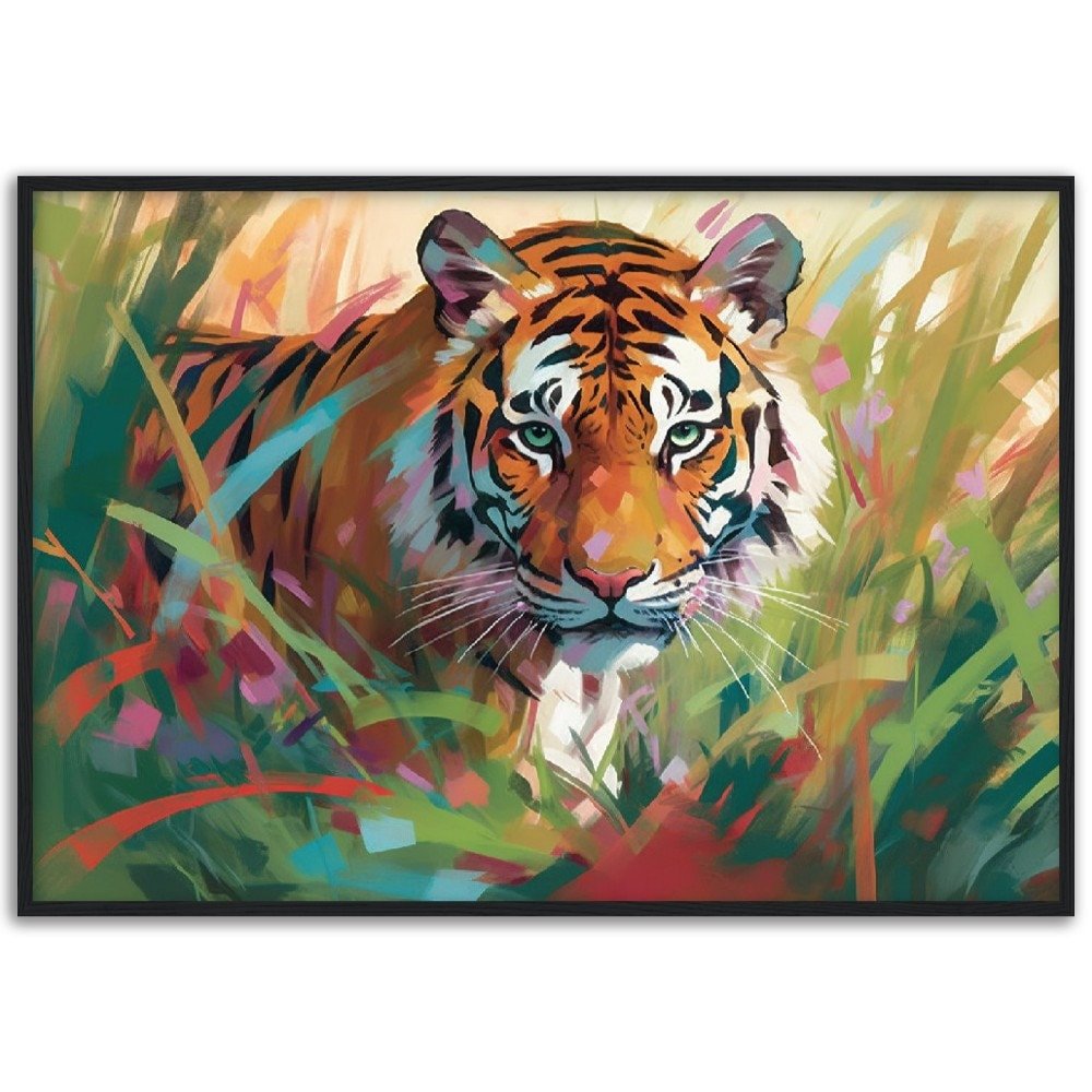 Exotic Tiger Stripe Wall Art | Watercolor Framed Poster | Wildlife Safari Gift for Tiger Lover - Framed Wall Art - Colourful wall art by Canvasity Crafts