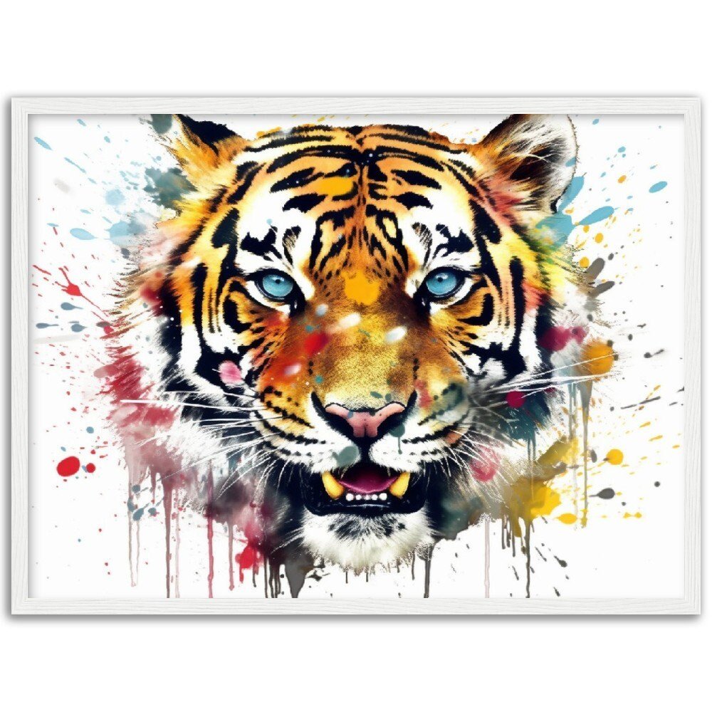 Exotic Tiger Stripe Wall Art | Watercolor Framed Poster | Wildlife Safari Gift for Tiger Lover - Framed Wall Art - Colourful wall art by Canvasity Crafts