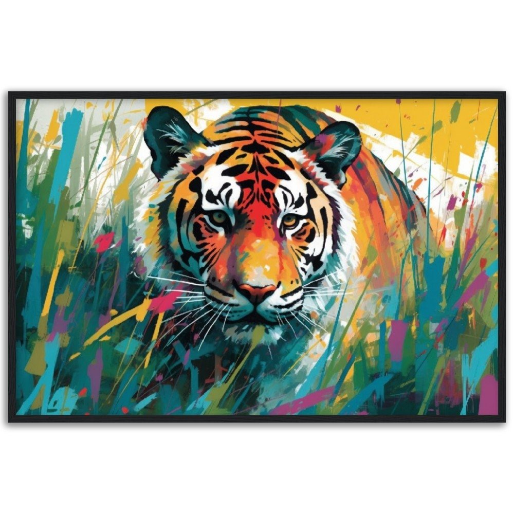 Exotic Tiger Stripe Wall Art | Watercolor Framed Poster | Wildlife Safari Gift for Tiger Lover - Framed Wall Art - Colourful wall art by Canvasity Crafts