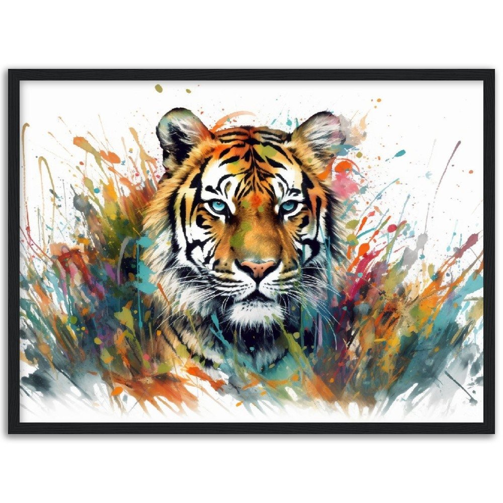Exotic Tiger Stripe Wall Art | Watercolor Framed Poster | Wildlife Safari Gift for Tiger Lover - Framed Wall Art - Colourful wall art by Canvasity Crafts