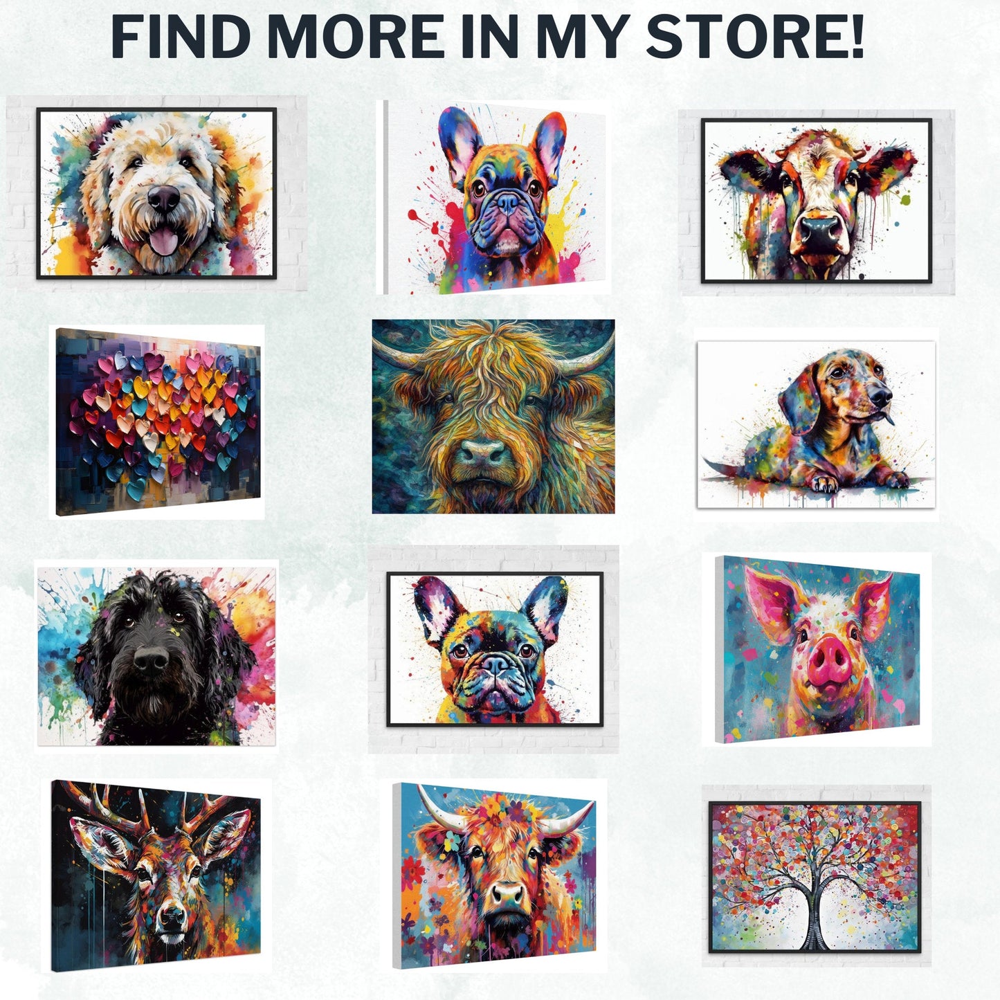 Happy Boston Terrier Canvas - Square or Landscape. Colorful Wall Art Print Picture for Dog Lovers, Abstract Tuxedo Dog Mom Painting Gift - Canvas - Colourful wall art by Canvasity Crafts