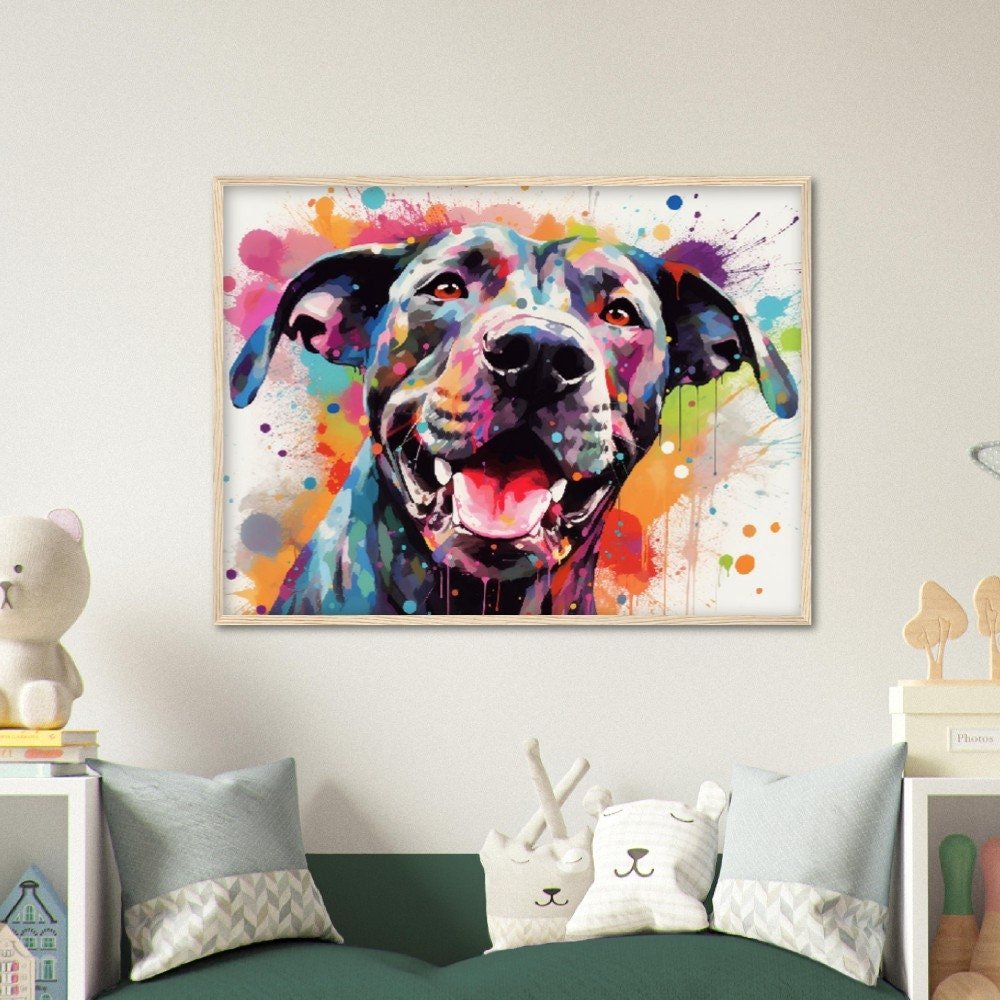 Happy Colourful Great Dane Framed Wall Art | Ready to Hang | Home Decor | Watercolor | Gift for Dog Lovers - Framed Wall Art - Colourful wall art by Canvasity Crafts