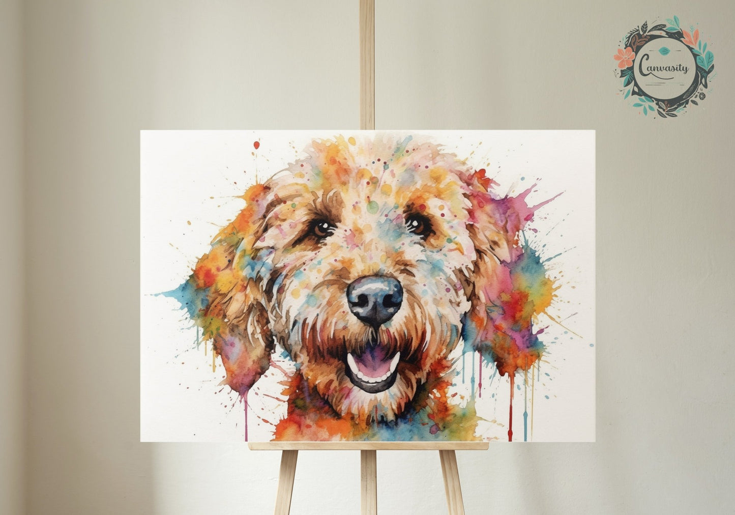 Happy Smiling Watercolor Labradoodle / Goldendoodle Print - Unframed - Matte Paper - Colourful wall art by Canvasity Crafts