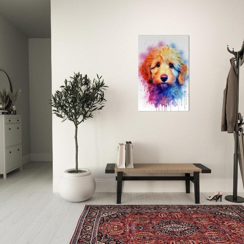 Labradoodle Pup Poster with Free Delivery! Colorful Watercolor Nursery Puppy Poster Print Wall Art Gift for Dog Lovers, Doodle Mom, Dad - Posters - Colourful wall art by Canvasity Crafts