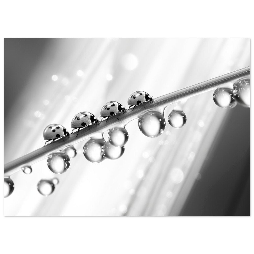 Ladybug Family of 4 Print - Black & White Poster Gift mom, dad, brother, sister. Lady Bug Painting, Ladybird modern decor - Posters - Colourful wall art by Canvasity Crafts