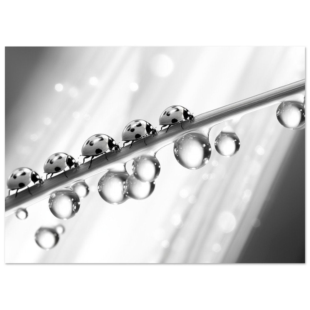 Ladybug Family of 5 Print - Black & White Poster Gift mom, dad, brother, sister. Lady Bug Painting, Ladybird modern decor, greyscale - Posters - Colourful wall art by Canvasity Crafts