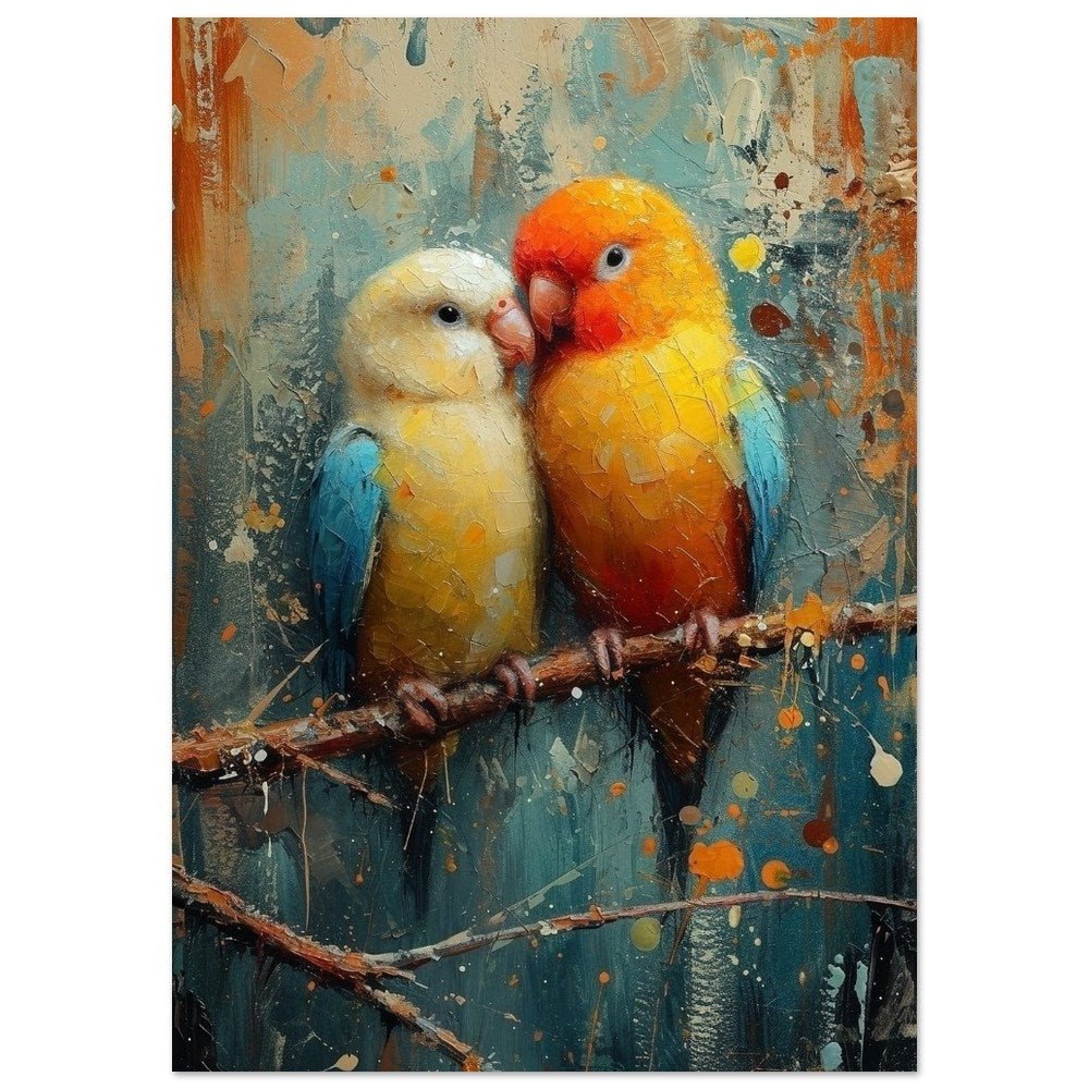 Lovebirds Painting Print. Abstract Love Bird Watercolor Gift, Valentine's Day, bird watcher picture, colorful splatter paint wall art - Posters - Colourful wall art by Canvasity Crafts