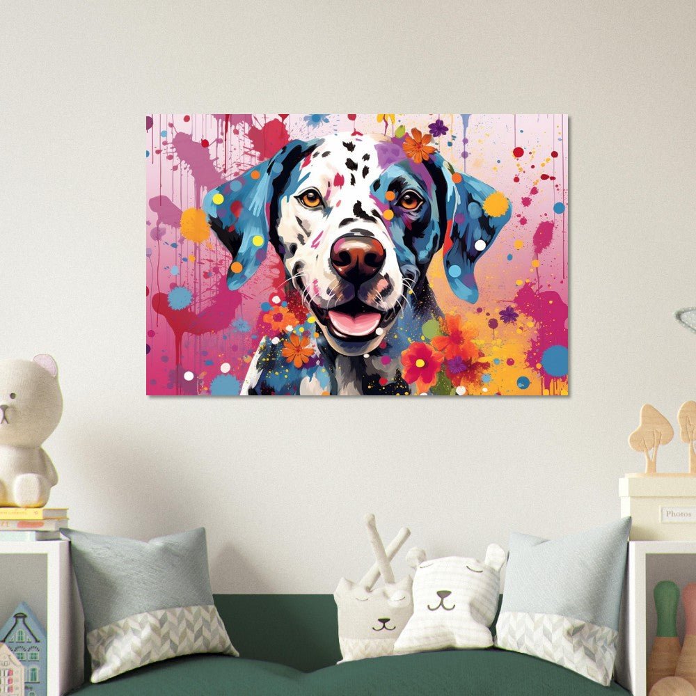 Pink Flowers Dalmatian Premium Print (Unframed) - Colorful Watercolor Pop Art Print - Matte Paper - Colourful wall art by Canvasity Crafts