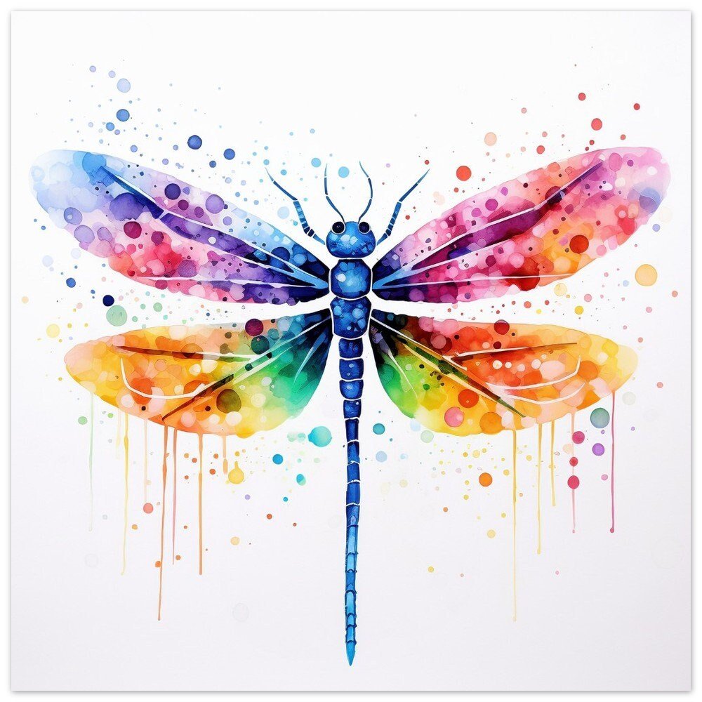 Pop Art Dragonfly Print - Square Unframed Colorful Abstract Dragon Fly Painting, Watercolor Rainbow Multicolor Animal Poster, Gift for Mom - Posters - Colourful wall art by Canvasity Crafts