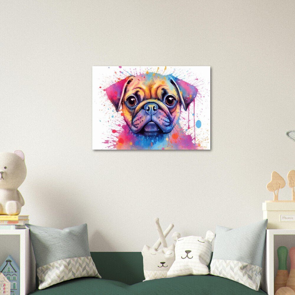 Pug Puppy Poster - Free Shipping! Colorful Watercolor Print, Animal Wall Art Gift for Dog Lovers, Pug Mom, Dad - Posters - Colourful wall art by Canvasity Crafts