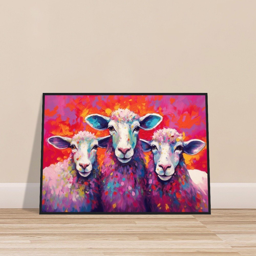 Three Colorful Sheep Framed Art - Choice of Frames - Framed Wall Art - Colourful wall art by Canvasity Crafts