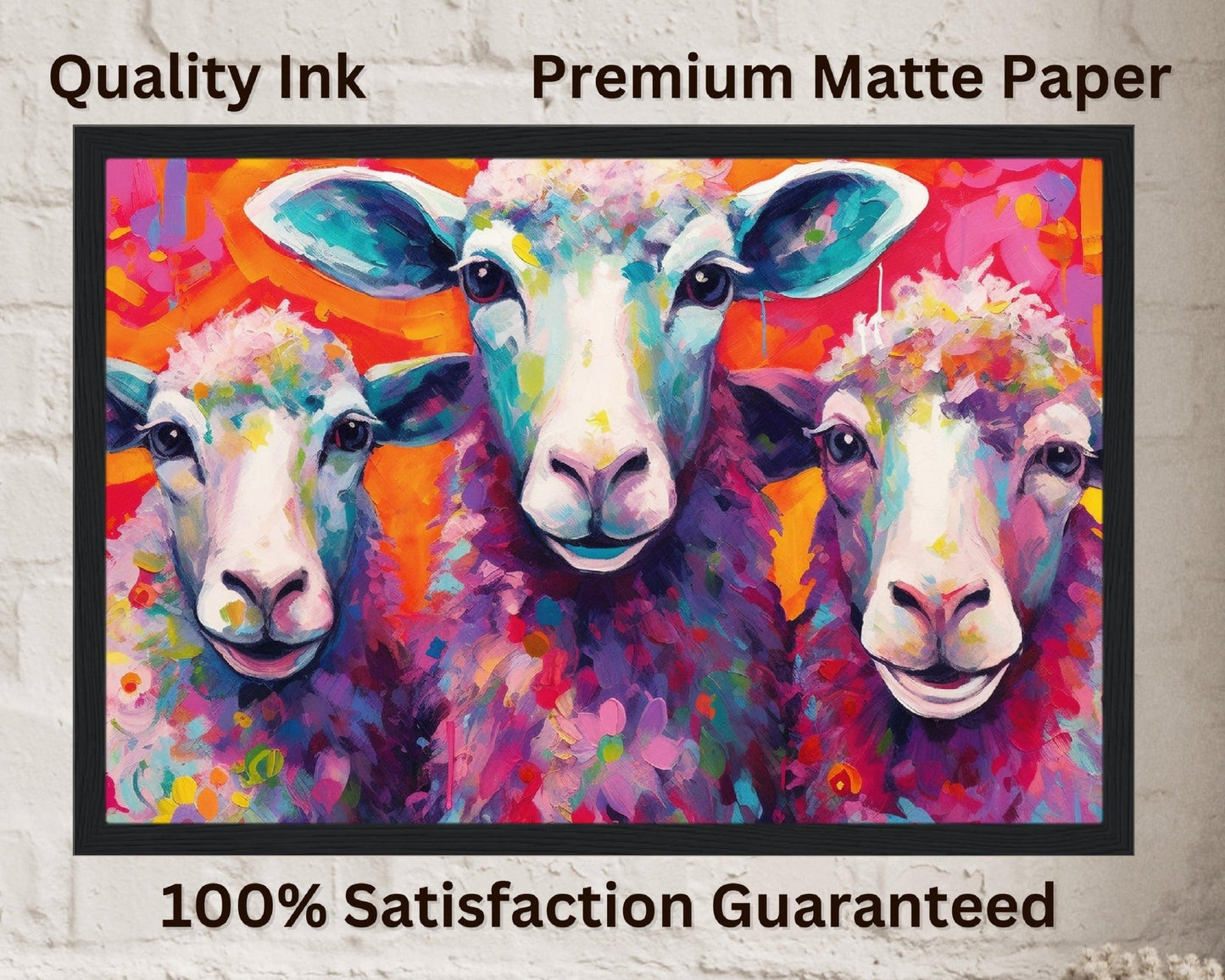Three Colorful Sheep Print in Pink and Orange - Unframed - Matte Paper - Colourful wall art by Canvasity Crafts