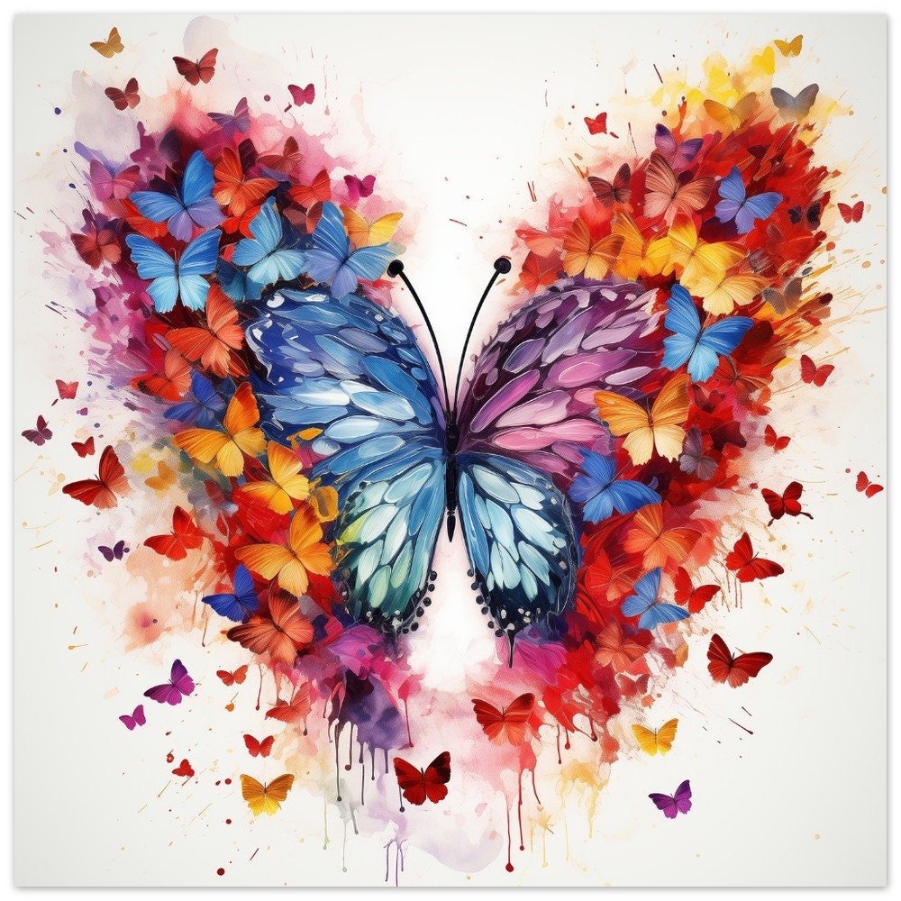 Watercolor Abstract Butterfly Heart Print. Valentine's Day Colorful Butterflies Painting Gift, Abstract Animal Wall Art, Love Poster - Posters - Colourful wall art by Canvasity Crafts