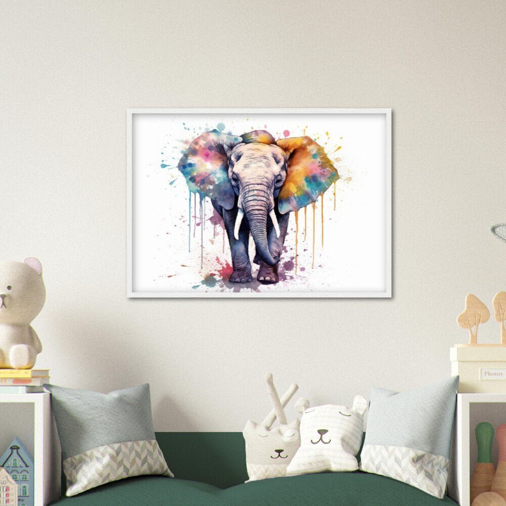 Watercolor Baby Elephant Framed Wall Art | Ready to Hang | Great Home Decor Gift, Nursery Wall Art, Family Prints - Framed Wall Art - Colourful wall art by Canvasity Crafts