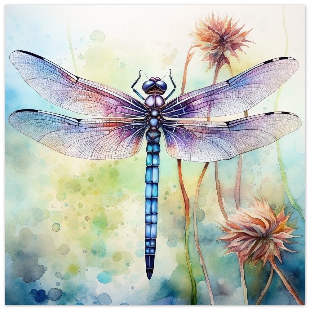 Watercolor Dragonfly Print - Unframed Colorful Dragon Fly Painting Gift, Watercolour Animal Wall Art, Flowers Poster, Gift for Mom - Posters - Colourful wall art by Canvasity Crafts