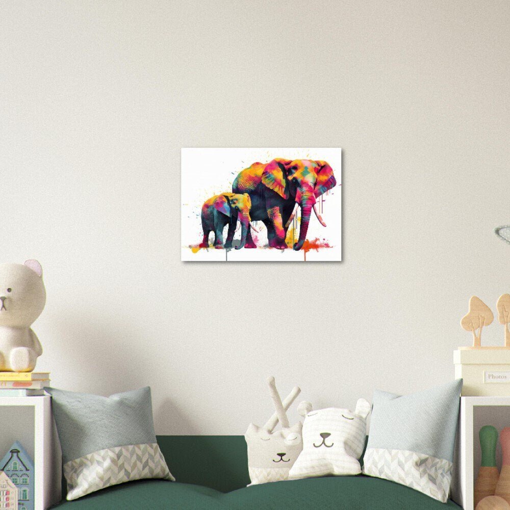 Watercolor Elephant Family, Mom & Baby Poster | Colorful Wall Art Gift for Nursery, Mum or Dad - Posters - Colourful wall art by Canvasity Crafts