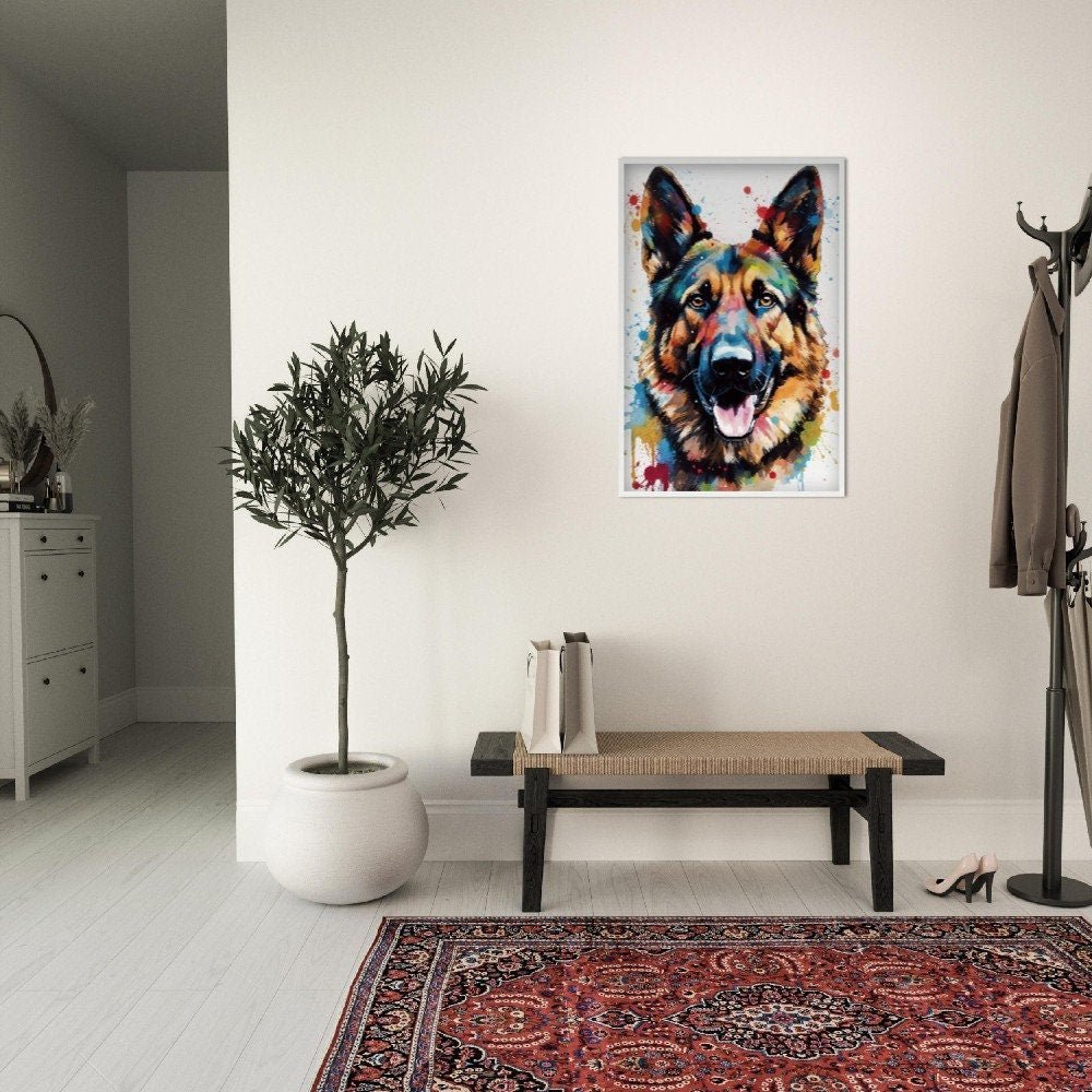 Watercolor German Shepherd Framed Wall Art | Ready to Hang | Home Decor | Gift for Dog Lovers, Shepherd Mom & Dad, Alsatian Art - Framed Wall Art - Colourful wall art by Canvasity Crafts