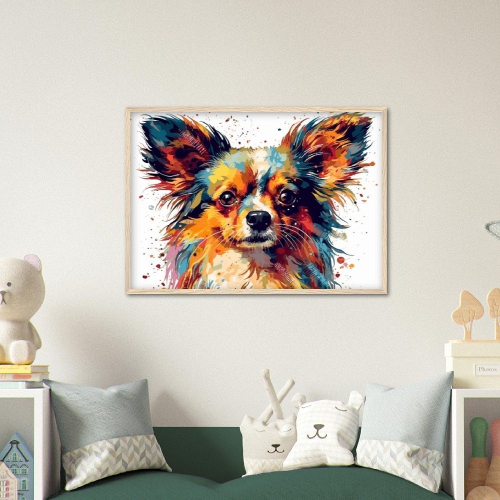 Watercolor Papillon Dog Framed Wall Art | Ready to Hang | Home Decor | Gift for Butterfly Dog Lovers - Mom & Dad - Framed Wall Art - Colourful wall art by Canvasity Crafts