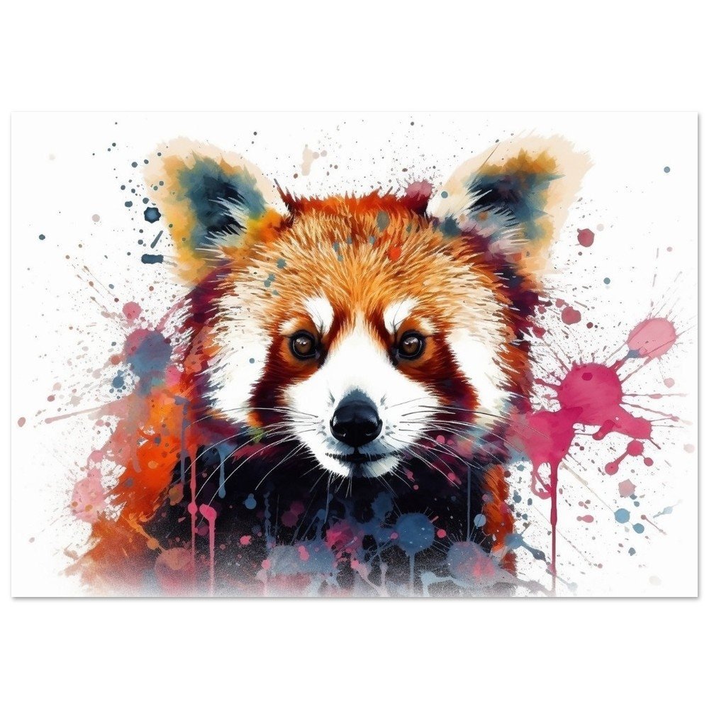 Watercolor Red Panda Poster Print - Abstract Painting Gift for mom, dad. Firefox picture, colorful lesser panda, watercolour splatter paint - Posters - Colourful wall art by Canvasity Crafts