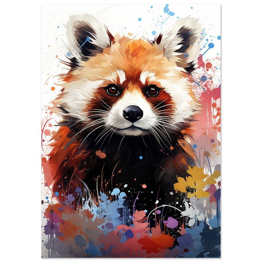 Watercolor Red Panda Poster Print - Abstract Painting Gift for mom, dad. Firefox picture, colorful lesser panda, watercolour splatter paint - Posters - Colourful wall art by Canvasity Crafts