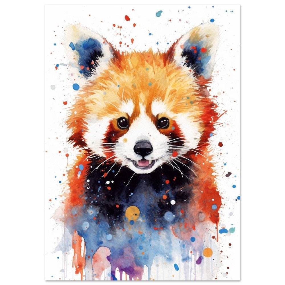 Watercolor Red Panda Poster Print - Abstract Painting Gift for mom, dad. Firefox picture, colorful lesser panda, watercolour splatter paint - Posters - Colourful wall art by Canvasity Crafts