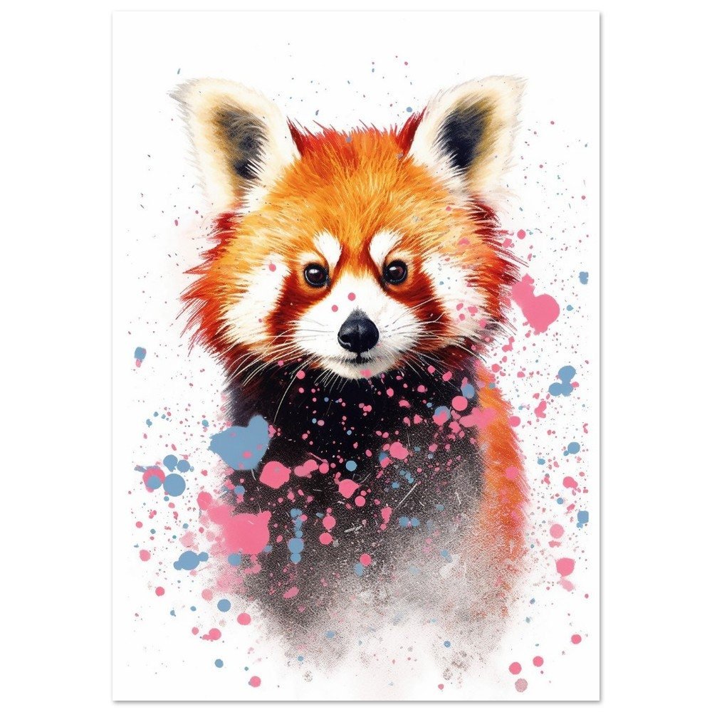 Watercolor Red Panda Poster Print - Abstract Painting Gift for mom, dad. Firefox picture, colorful lesser panda, watercolour splatter paint - Posters - Colourful wall art by Canvasity Crafts