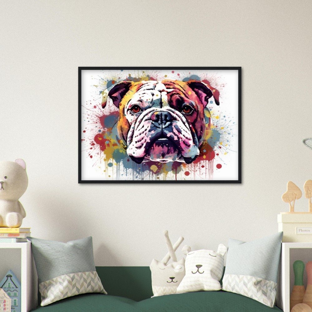 Watercolour Bulldog Framed Wall Art | Ready to Hang | Home Decor | Watercolor | Gift for Dog Lovers - Framed Wall Art - Colourful wall art by Canvasity Crafts