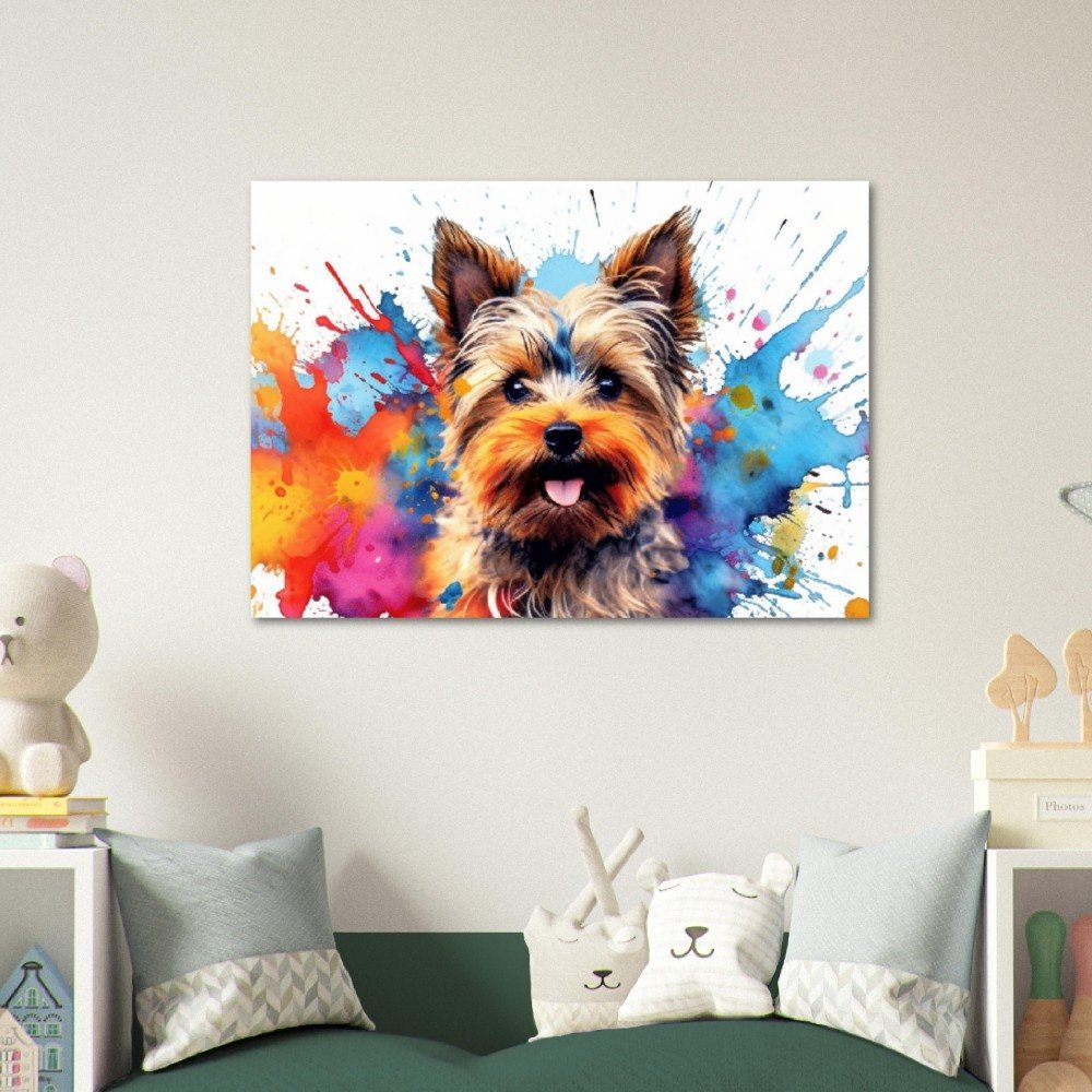 Yorkshire Terrier Poster - Free Shipping! Colorful Watercolor Nursery Puppy Print, Animal Wall Art Gift for Dog Lovers, Yorkie Mom, Dad - Posters - Colourful wall art by Canvasity Crafts