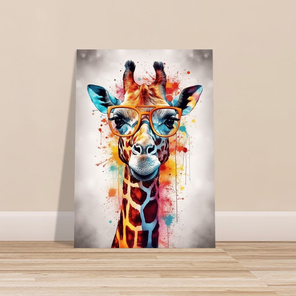 Watercolor Giraffe with Glasses Poster Print - Safari Decor, Colourful Animal Wall Art Painting Gift, Rainbow Watercolour Pop Art