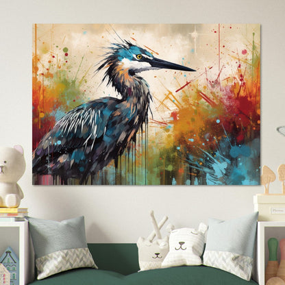 Colorful Heron Poster Print. Watercolor Great Bird Art Gift, Present for Mom, Dad. Rainbow Animal Wall Art