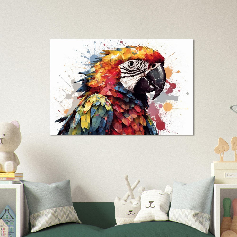 Colorful Macaw Parrot Poster Print. Watercolor Cute Bird Art Gift, Present for Mom, Dad. Safari Animal Wall Art