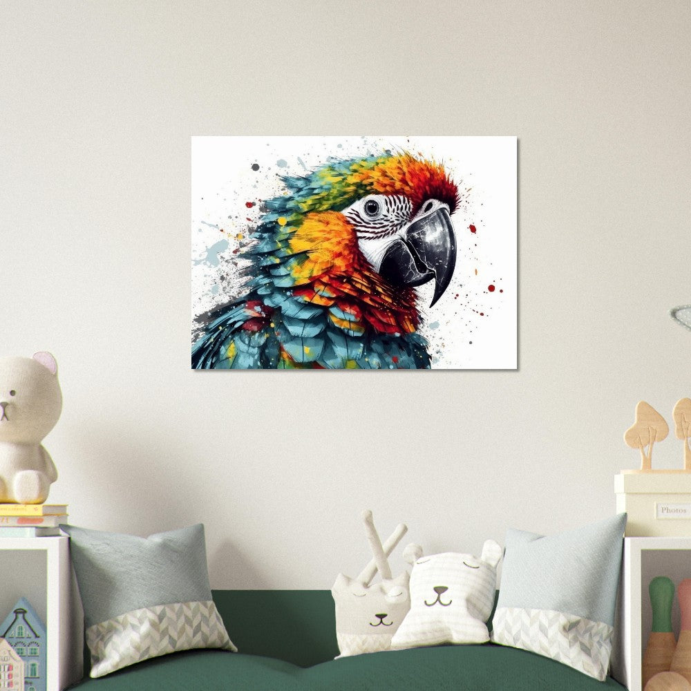 Colorful Macaw Parrot Poster Print. Watercolor Cute Bird Art Gift, Present for Mom, Dad. Safari Animal Wall Art