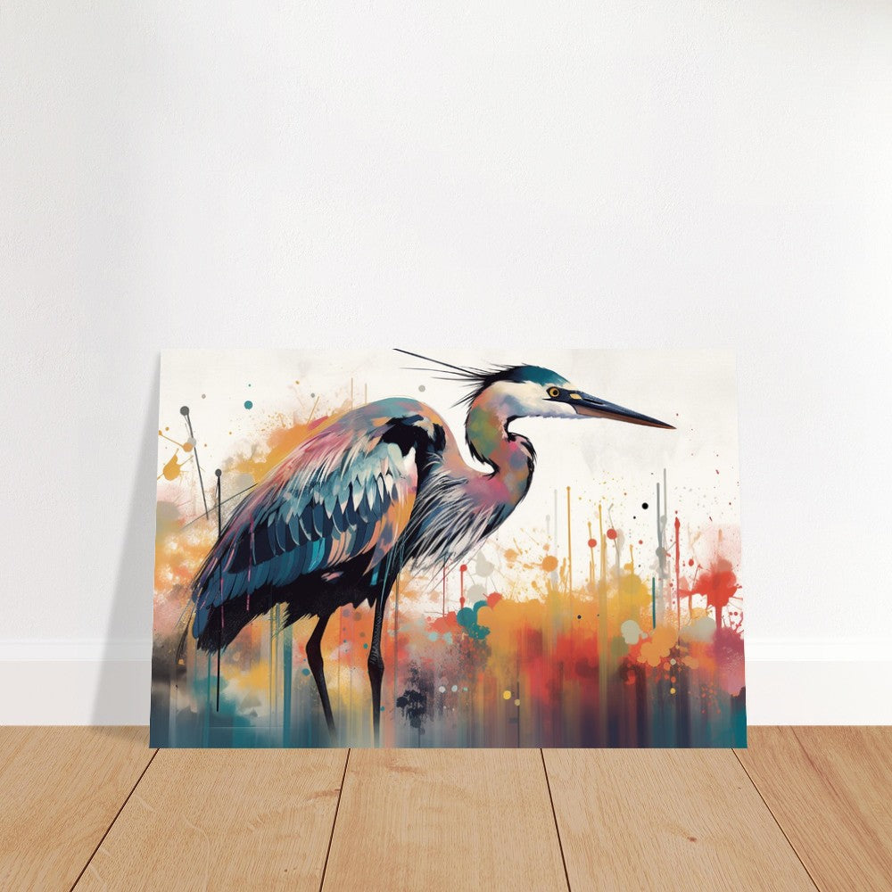 Colorful Heron Poster Print. Watercolor Great Bird Art Gift, Present for Mom, Dad. Rainbow Animal Wall Art