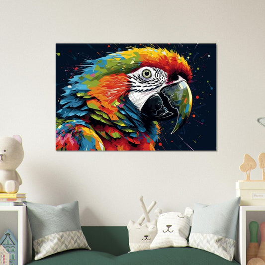 Colorful Macaw Parrot Poster Print. Watercolor Cute Bird Art Gift, Present for Mom, Dad. Safari Animal Wall Art