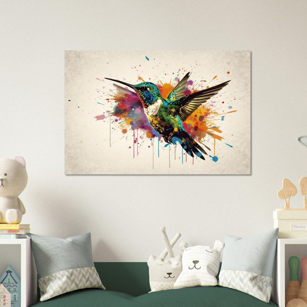 Colorful Hummingbird Poster Print. Watercolor Cute Bird Art Gift, Present for Mom, Dad. Rainbow Animal Wall Art