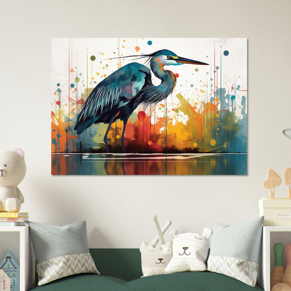 Colorful Heron Poster Print. Watercolor Great Bird Art Gift, Present for Mom, Dad. Rainbow Animal Wall Art