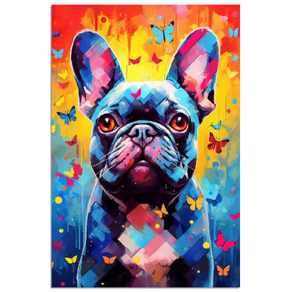 Impression de bouledogue français et de papillons - Cadeau d'art mural animal coloré pour les amoureux des chiens, maman Frenchie, papa Poster