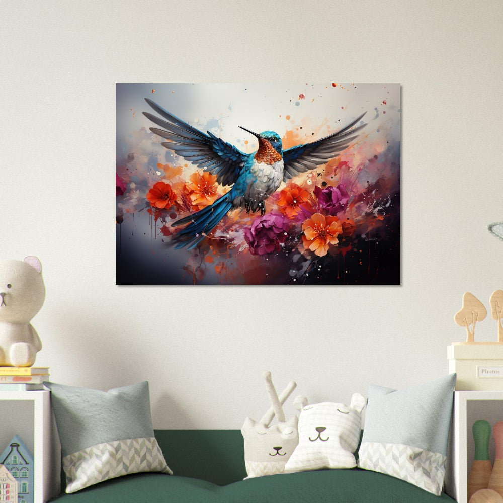 Colorful Hummingbird Poster Print. Watercolor Cute Bird Art Gift, Present for Mom, Dad. Rainbow Animal Wall Art