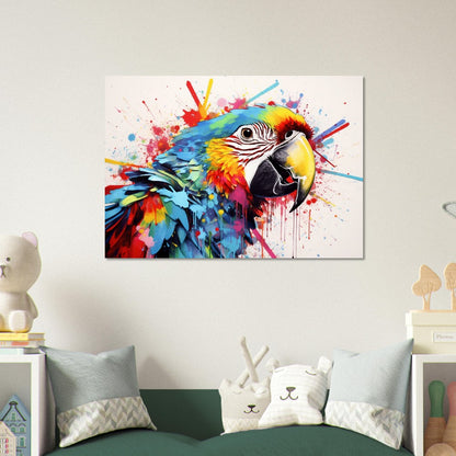 Colorful Macaw Parrot Poster Print. Watercolor Cute Bird Art Gift, Present for Mom, Dad. Safari Animal Wall Art