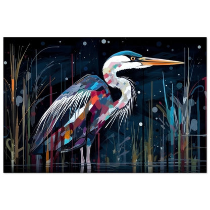 Colorful Heron Poster Print. Watercolor Great Bird Art Gift, Present for Mom, Dad. Rainbow Animal Wall Art