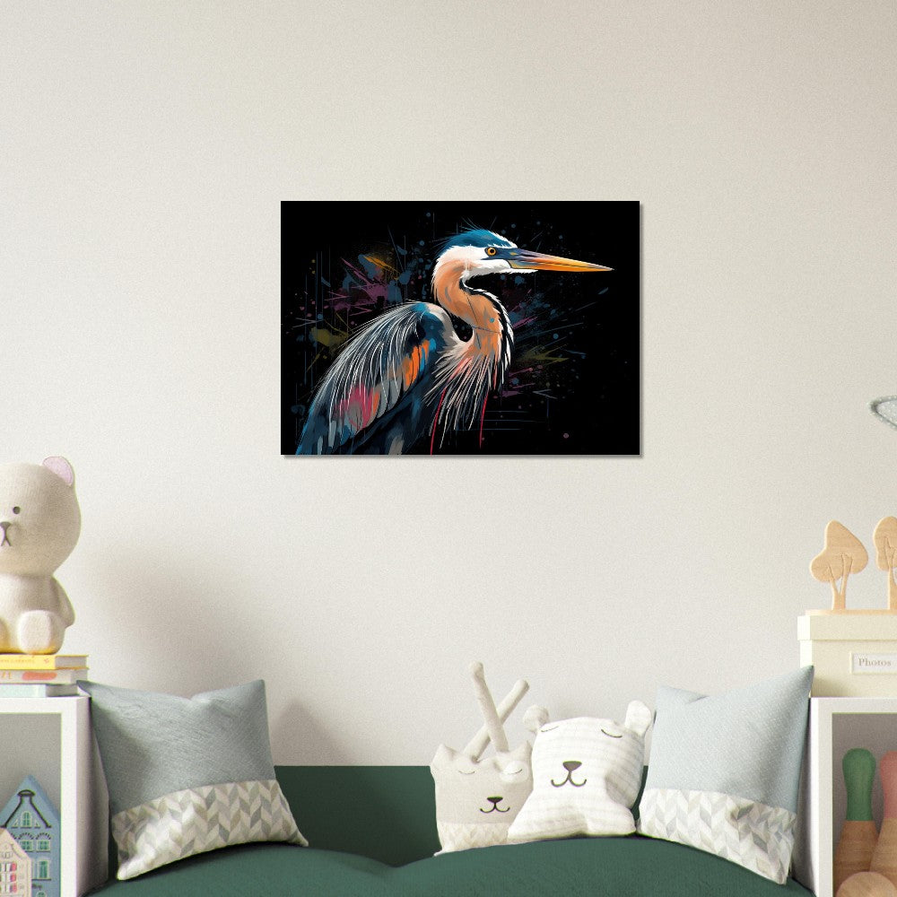 Colorful Heron Poster Print. Watercolor Great Bird Art Gift, Present for Mom, Dad. Rainbow Animal Wall Art