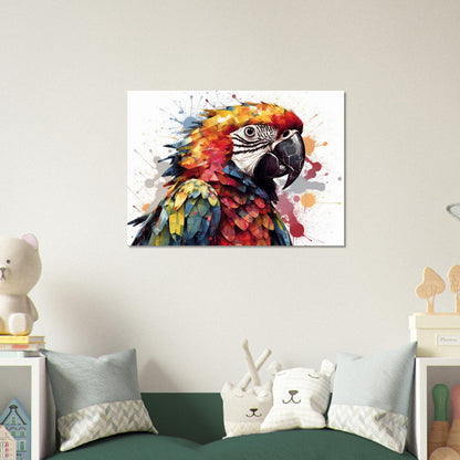 Colorful Macaw Parrot Poster Print. Watercolor Cute Bird Art Gift, Present for Mom, Dad. Safari Animal Wall Art