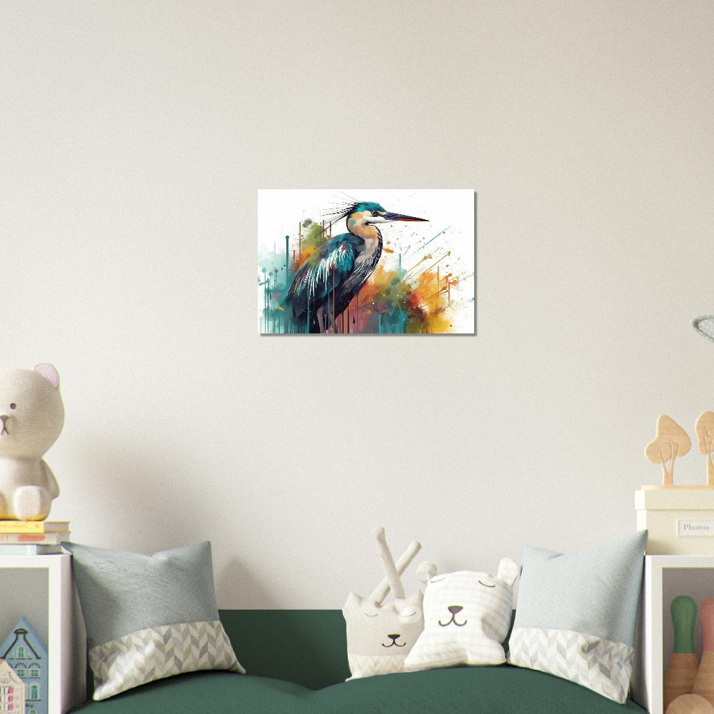 Colorful Heron Poster Print. Watercolor Great Bird Art Gift, Present for Mom, Dad. Rainbow Animal Wall Art