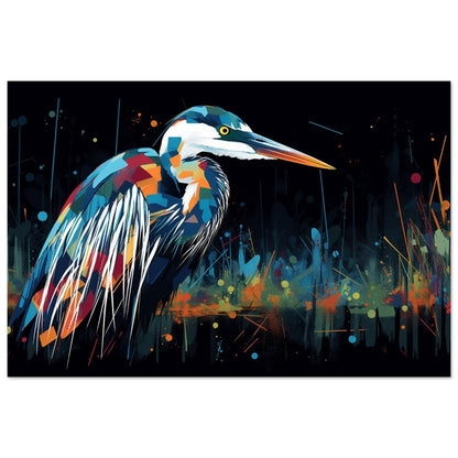 Impression d’affiche de héron coloré. Aquarelle Great Bird Art Gift, cadeau pour maman, papa. Art mural animal arc-en-ciel