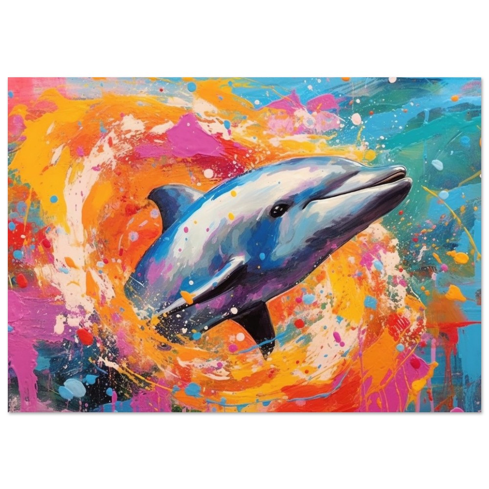 Swimming Dolphin Poster. Rainbow Sea Animal Wall Art Print. Sunrise coastal colorful beach gift. Bedroom Bathroom Office Nursery