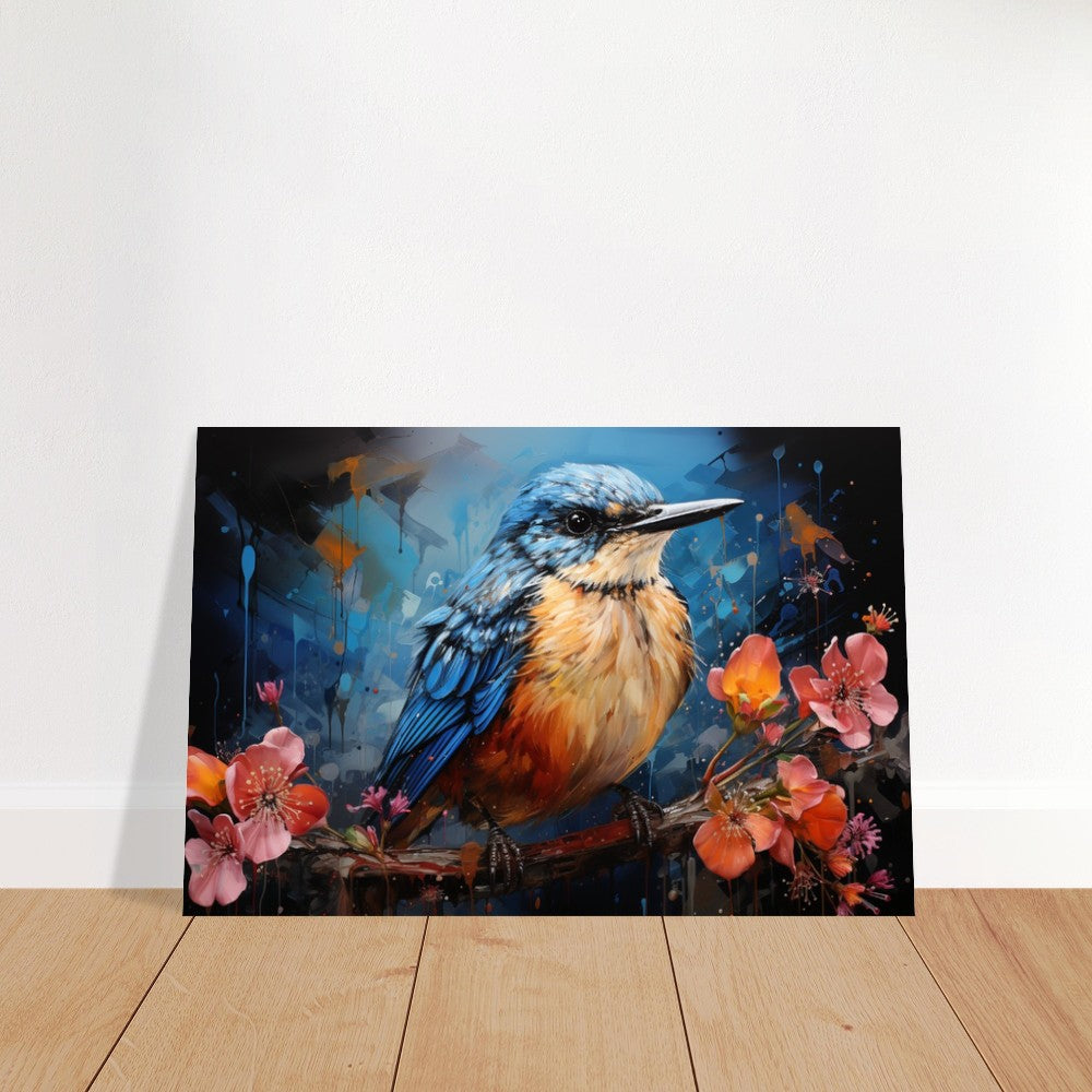 Impression d’affiche d’oiseau britannique mignon. Aquarelle Great Bird Art Gift, cadeau pour maman, papa. Art mural animalier floral