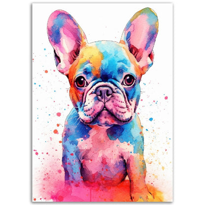 Affiche de chiot bouledogue français avec livraison gratuite ! Affiche colorée de chiot de pépinière d'aquarelle, cadeau d'art mural imprimé pour les amoureux des chiens, maman Frenchie, papa