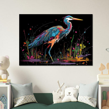 Colorful Heron Poster Print. Watercolor Great Bird Art Gift, Present for Mom, Dad. Rainbow Animal Wall Art